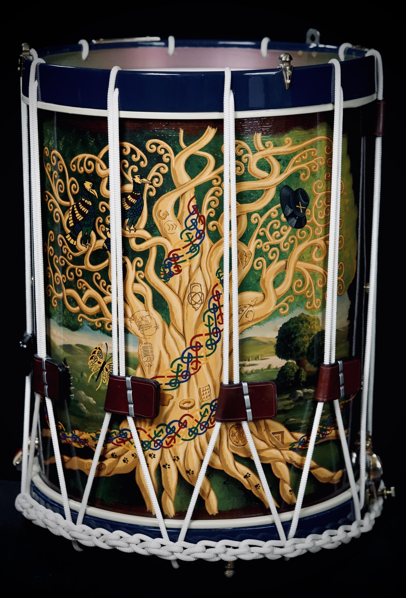 Custom rope tension snare drum hand painted field drum for Pat McHale